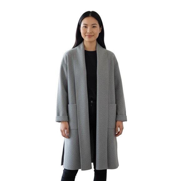 Eileen Fisher 100% Wool Open Front Long Cardigan Sweater Sage Green XXS - Picture 1 of 6